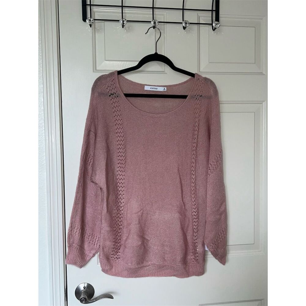 2/30 Just Fab Women's Pink Barbie Cable-Knit Scoop Neck Sweater Comfort Pullover